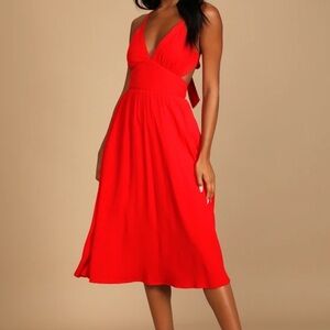 Lulus tie-back midi dress with pockets
